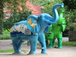 sculpture, Elephant, blue, Green