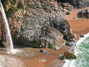 Sea, coast, Cliffs, Beaches, waterfall