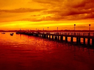 sea, clouds, west, bridges, sun