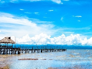 clouds, sea, pier