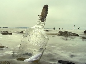 cork, sea, Bottle