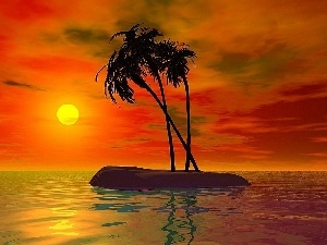 sea, sun, Island, graphics, Palms