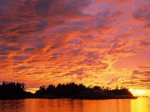 sea, clouds, west, Island, sun