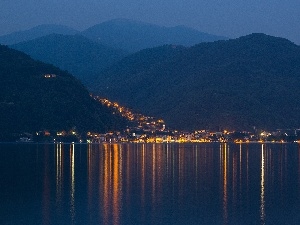 sea, night, Italy, Town