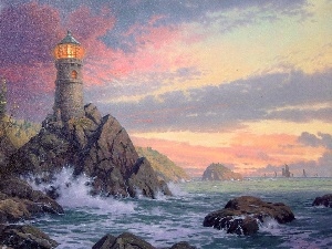 sea, rocks, Lighthouse, maritime