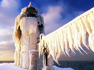 Lighthouses, sea, Icy