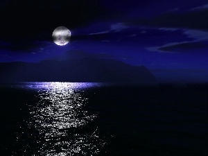 sea, Mountains, moon, Night