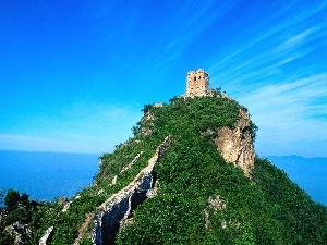 sea, scrub, mountains, ruins