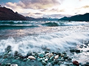 sea, Waves, Mountains, Stones