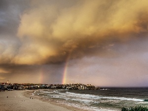 sea, Great Rainbows, Town