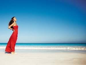 sea, Dress, Nina Agdal, red hot