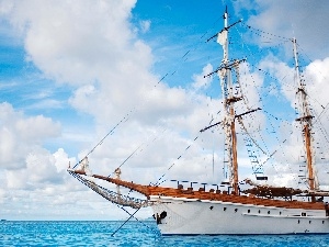 sea, clouds, sailing vessel