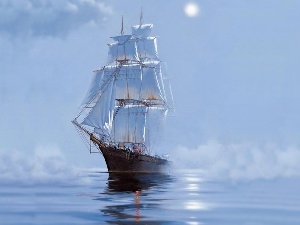 sea, Fog, sailing vessel