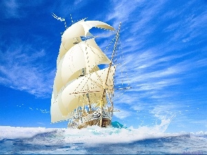 sea, Waves, sailing vessel