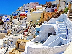 sea, buildings, santorini, Town