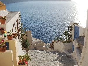 sea, Stairs, santorini, Greece