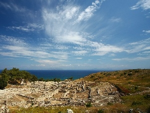 sea, trees, viewes, remains, Sky, ruin