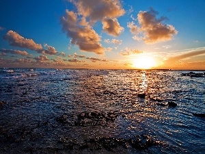 sea, clouds, west, sun