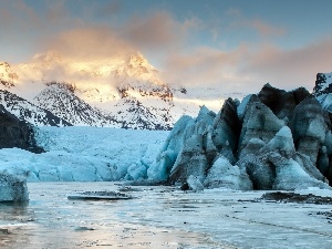 sea, ice, rocks, winter, Mountains