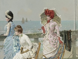 Womens, sea, terrace