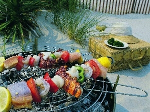 seafood, case, Skewers, Grill