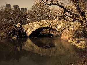 River, sepia, bridge