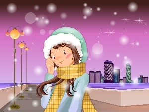 winter, shawl, girl