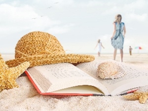 Shells, Hat, Beaches, starfish, Book