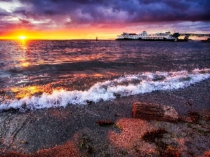 Ship, sea, west, sun