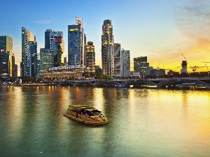 Singapur, Ship, skyscrapers, clouds