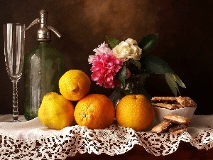 siphon, Bottle, lemons, lemonade, Flowers