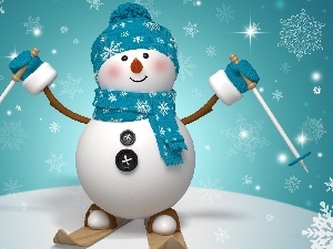 Snowman, skis, winter