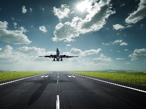 Sky, starting, plane, clouds, belt