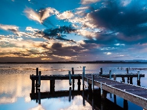 Sky, clouds, lake, pier