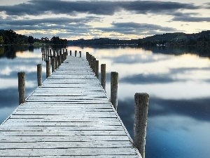 lake, Sky, pier