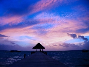Sky, pier, Maldives, Ocean
