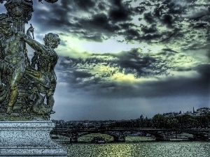 Sky, bridge, Statue monument, River