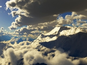 Sky, clouds, mountains, snow