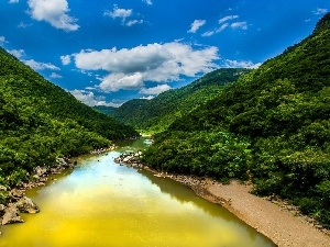 Mountains, Sky, River