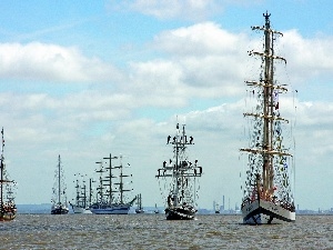 sailboats, Sky, sea