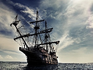 Sky, cloudy, sea, sailing vessel
