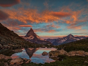 Sky, Mountains, west, water, sun