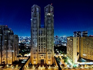 skyscraper, City at Night, Tokio