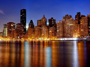 water, skyscrapers, The United States, reflection, New York