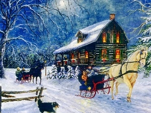 house, sleigh, winter