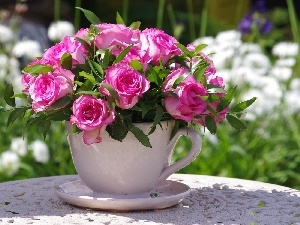 small bunch, cup, roses