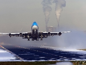 smoke, Chimneys, starting, plane