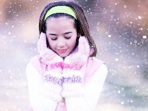 snow, Band, girl, glove