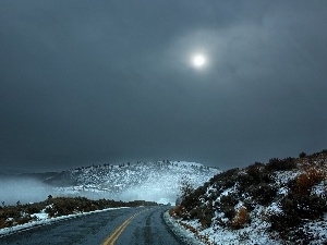 snow, Mountains, moon, Way