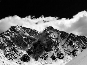 Mountains, snow, clouds